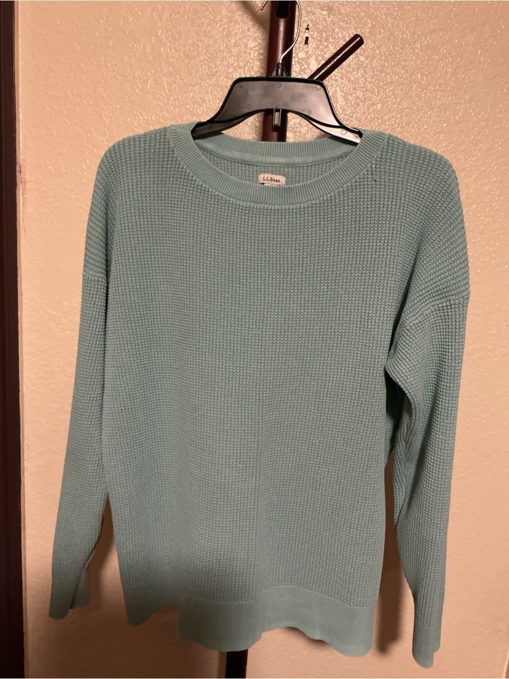 L.L. Bean Women's Seafoam Green Crewneck Waffle-Knit Sweater